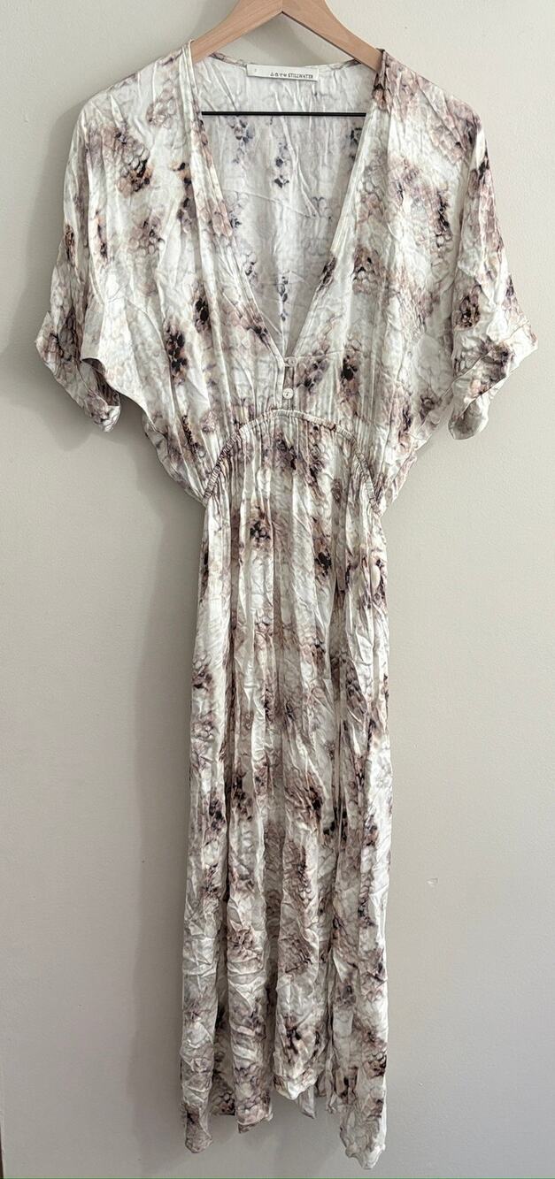 Stillwater Black & White Winter Python Maxi Dress Smocked V-Neck Cool S